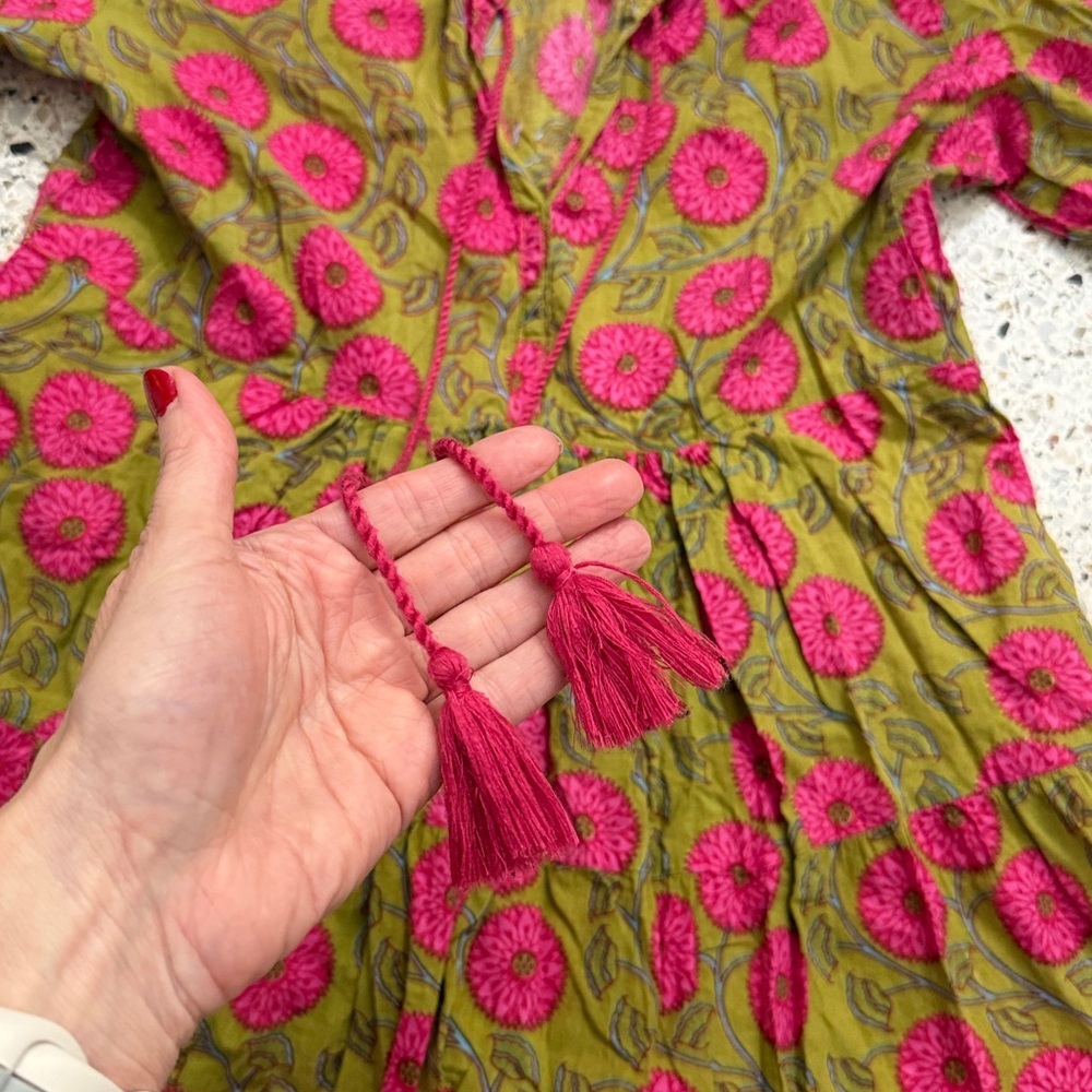 SLV 100% cotton India mini dress tuckernuck Anthropologie medium m green pink - Picture 2 of 6